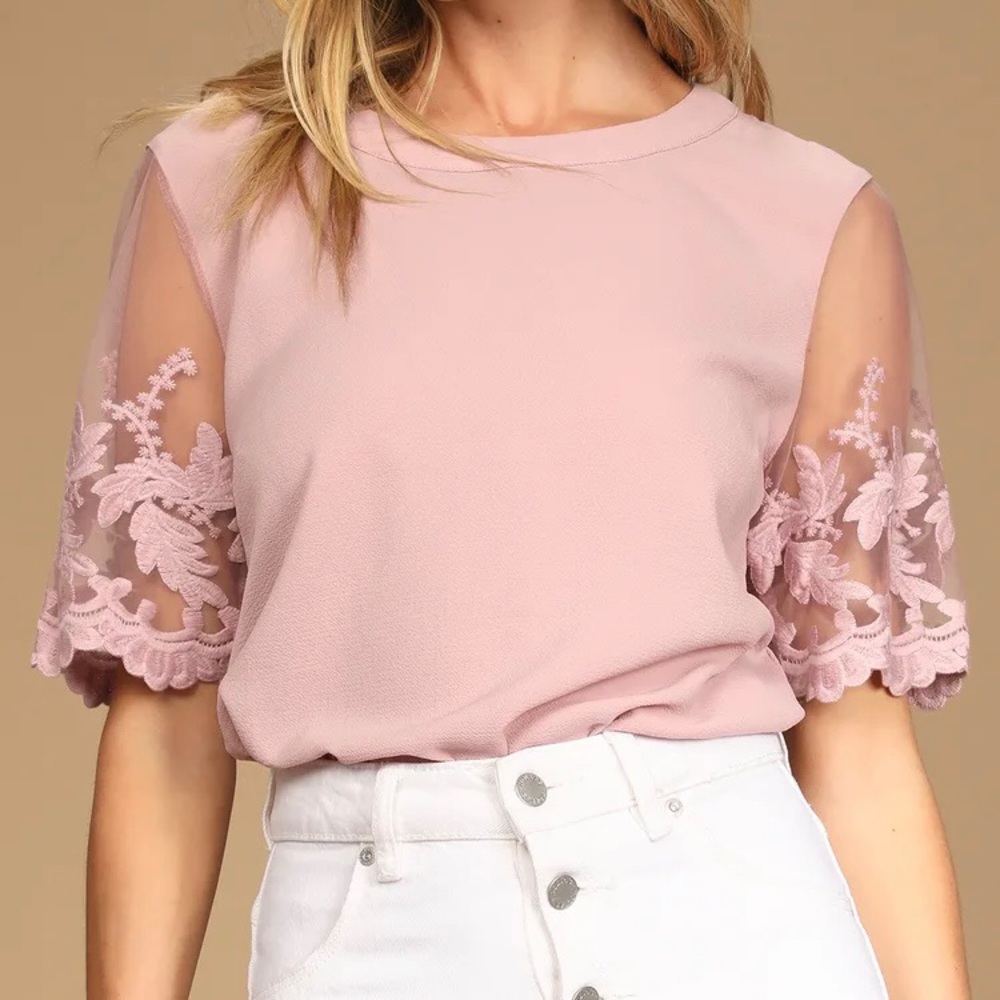 Mauve Pink top with Embroidered Sleeves